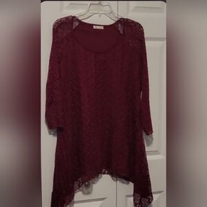 Indigo Soul 3,/4 sleeve blouse,  lace sleeves,  lined inside  size XL
